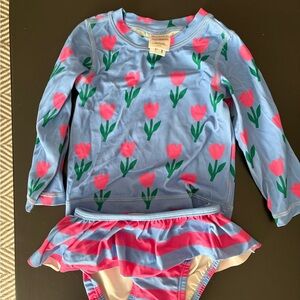 Hanna Andersson Toddler Blue and Pink Tulip Rashguard, Two Piece Swim Set